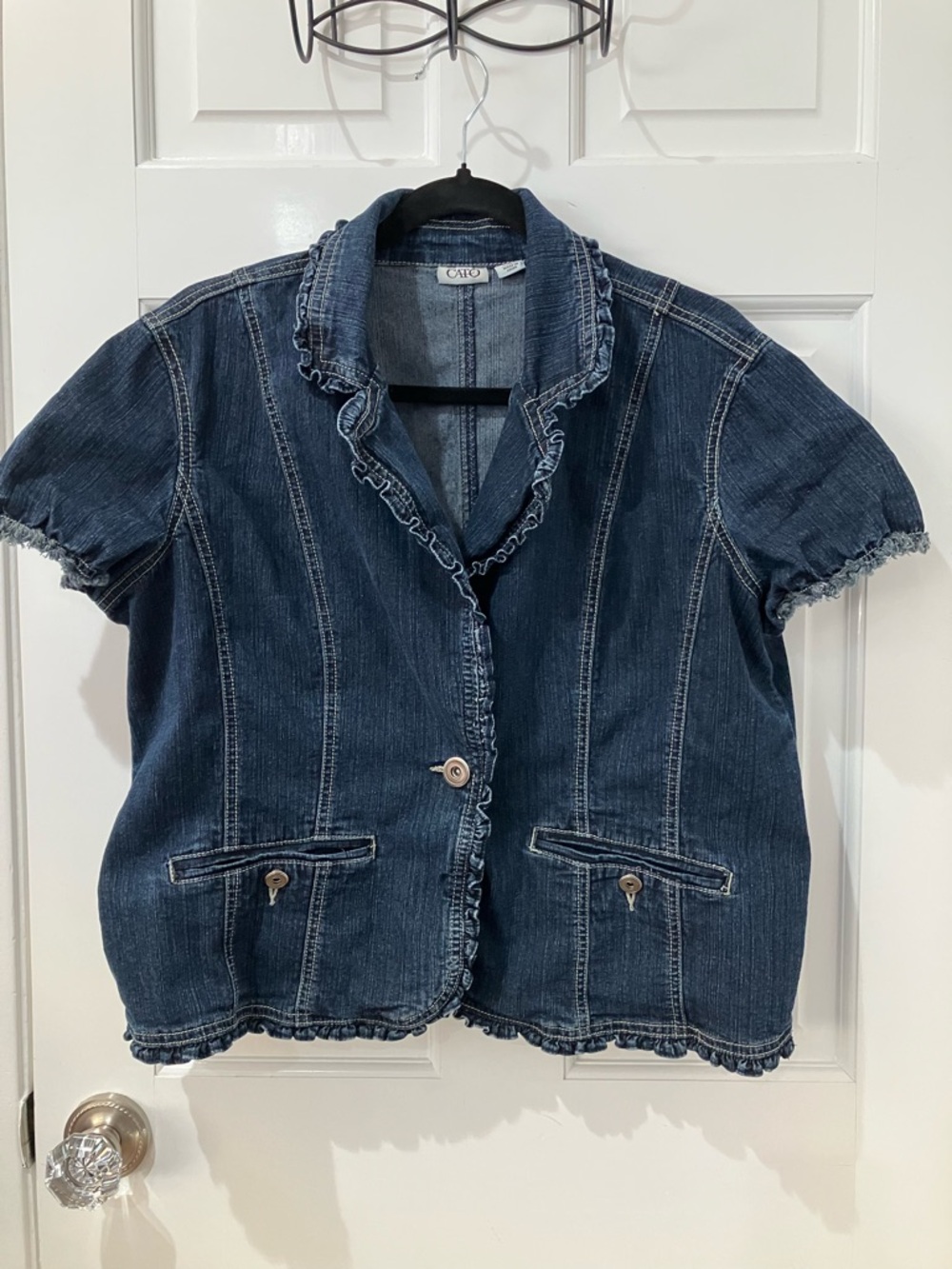 Cato Indigo Denim Short Sleeve Jacket with Contrast Stitching
